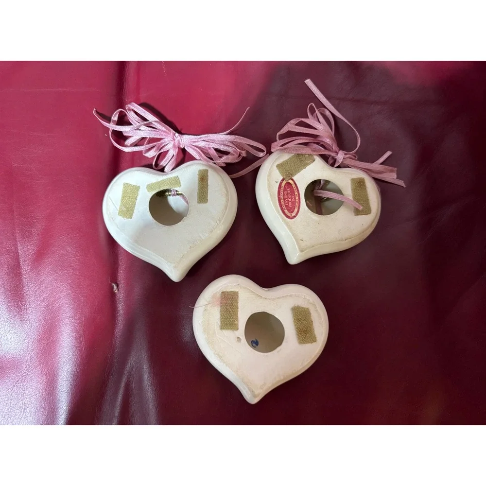 Lasting Products Inc Vintage Ceramic Heart Ornaments Hand Painted‎ Floral Set 3